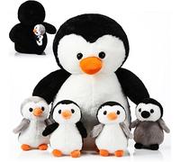 Harrycle Peluche Douce 1 Maman Pingouin avec 4 Bébés dans Son Ventre 35 cm - Doudou Câlin Jouet d'Animal pour Enfants, Saint-Valentin, Fête d'Anniversaire (Mignon)