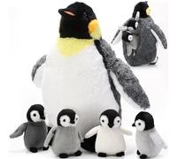 Harrycle Pingouin en Peluche Douce 1 Maman Pingouin avec 4 Bébés Pingouins dans Son Ventre 35 cm Doudou Pingouin Câline Jouet d'animal pour Enfants Saint-Valentin(Longue Bouche)