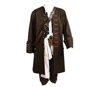 Harrypetter Costume de capitaine pirate pour homme Halloween Veste gilet ceinture chemise Cosplay Costume de bouccanier haute mer Ensemble complet,M