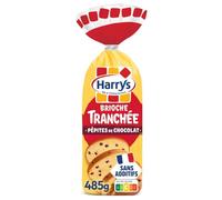 HARRYS - Brioche moelleuse tranchée aux pépites de chocolat, sans additifs, sachet 485g - Le Lot De 4