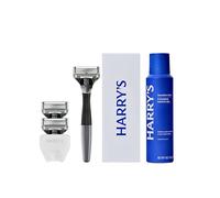 Harry's Original Shaving Kit for Men - Razor Handle, 3 Razor Blade Refills, Foaming Shave Gel, and Travel Blade Cover - German Engineered - Charcoal