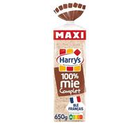 HARRYS - Pain de Mie Complet moelleux sans croûte, format maxi 26 tranches sans additifs (650g) - Le Lot De 4