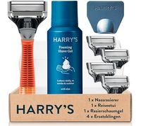 Harry's Rasoir pour homme avec manche orange, 4 lames de rechange, étui de lame de voyage et gel à raser de 60 ml