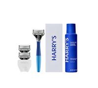 Harry's Razors for Men Shaving Kit for Men includes a Mens Razor Handle, 3 Razor Blade Charges, Travel Blade Cover, and 4 Oz Shave Gel