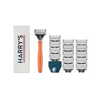 Harry's Shaving Kit for Men - Razor Handle, 15 Razor Blade Refills, and Travel Blade Cover - Orange