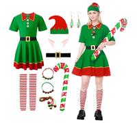 Harsever Costume de Famille d'elfe Vert de Noël (Femme, M)