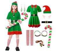 Harsever Costume de Famille d'elfe Vert de Noël (Fille, 150CM)