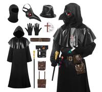 Harsever Costume du Médecin de Peste,Robe Noire avec Capuche et Masque de Médecin de la Peste Vêtements de Médecin Médiévaux,Déguisement Halloween Effrayants pour Hommes
