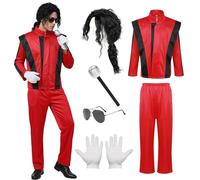 Harsever Costume Roi de la Pop,Costume Star de la Musique | Deguisement Annee 80 Homme Comprend Perruque Haut Pantalon Gants Accessoires, pour Halloween Soirées à Thème Spectacles
