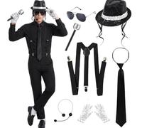 Harsever King of Pop Accessoires de costume 7 pièces Rockstar pour | Accessoires de cosplay Popstar des années 80 pour carnaval, chapeau, gants, micro, cravate, lunettes de soleil