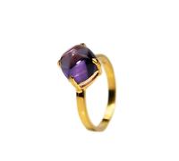 HARSHALI GEMS Bague améthyste - Bijoux avec pierre de naissance du mois de février - Bague en pierre précieuse en forme de pain de sucre - Bague simple en or rose avec cabochon violet