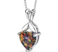 HARSHALI GEMS Collier avec pendentif en forme de cœur en opale de feu noire naturelle pour femme en argent sterling 925, solitaire de créateur, 1,50 carats, forme de cœur de 9 mm, avec chaîne de 45,7