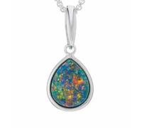 HARSHALI GEMS Collier avec pendentif opale noire en argent 925 avec un arc-en-ciel de couleurs, opale créée en forme de larme 13 x 10 mm, chaîne réglable de 40,6 cm et 45,7 cm, pierre précieuse, opale
