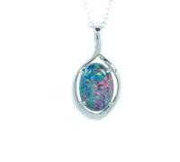HARSHALI GEMS Collier en opale naturelle avec pendentif en argent sterling 925 véritable opale australienne pour femme, pierre précieuse, opale noire