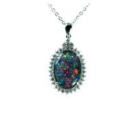 HARSHALI GEMS Collier triple opale noire d'Australie naturelle 3,50 carats, pendentif ovale en argent sterling 925, chaîne de 45,7 cm, cadeau pour elle