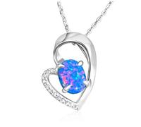 HARSHALI GEMS Pendentif en argent sterling 925 4 carats avec opale naturelle rose et bleue en forme de cœur en forme de larme, cadeau pour fille et femme, 45,7 cm, pierre précieuse, opale