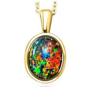 HARSHALI GEMS Pendentif en argent sterling 925 avec opale rouge verte noire 10 x 8 mm - Cadeau idéal pour les femmes