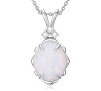 HARSHALI GEMS Pendentif en argent sterling 925 véritable opale blanche de forme ovale de 5,50 carats - Pierre de naissance du mois d'octobre