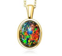 HARSHALI GEMS Pendentif en forme de larme ovale en argent 8,50 carats - Pierre précieuse opale de feu noire australienne - Plaqué or jaune 14 carats - Cadeau pour homme