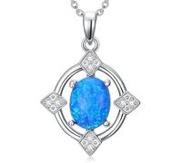 HARSHALI GEMS Pendentif ovale en argent sterling 925 avec véritable opale bleue de 4,50 carats - Pierre de naissance du mois d'octobre