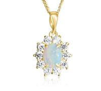 HARSHALI GEMS Pendentif plaqué or jaune en argent 8 x 6 mm avec opale blanche naturelle, pierre précieuse, opale