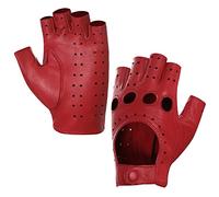Harssidanzar Femme Demi Doigts Gant, Femme Gants De Conduite En Cuir Sans Doigts Peau De Mouton non doublé GL012,Rouge,taille M