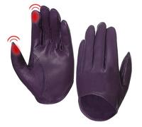 Harssidanzar Gants Courts pour Femmes en Peau d'Agneau à Écran Tactile - Demi-Palmés, Non Doublé, Cuir, Violet, Taille S