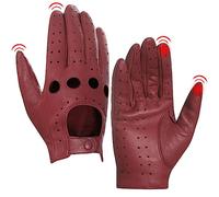 Harssidanzar Gants de conduite en cuir pour femmes, gants en peau de mouton, gants de conduite en cuir à écran tactile, non doublés, gants en cuir pour femmes GL009EUA,Bourgogne,Taille M