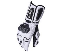 Harssidanzar Gants de Moto en Cuir pour Hommes et Femmes,Gants de Protection des articulations en Fibre de Carbone pour Sports motorisés à écran Tactile KM045,Blanc Noir,Taille S