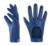 Harssidanzar Gants en Cuir pour Femme,Gants en Cuir pour Robe en Peau de Mouton Fine Non doublés KL021,Bleu,Taille L