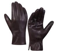 Harssidanzar Gants en cuir pour hommes, gants d'hiver en cuir de chèvre, écran tactile GM040EU, Marron, taille XL