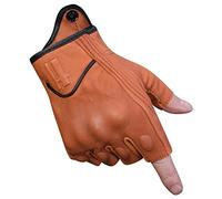 Harssidanzar Gants sans doigts de moto à écran tactile en peau de chèvre à doigt complet pour hommes GM037EU, Bronzer,taille L