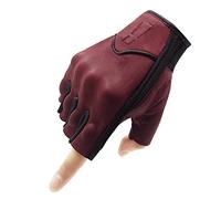 Harssidanzar Gants sans Doigts de Moto à écran Tactile en Peau de chèvre à Doigt Complet pour Hommes GM037EU,Rouge/Noir,Taille S