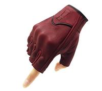 Harssidanzar Gants sans Doigts de Moto à écran Tactile en Peau de chèvre à Doigt Complet pour Hommes GM037EU,Rouge,Taille M