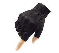 Harssidanzar Gants sans Doigts de Moto à écran Tactile en Peau de chèvre à Doigt Complet pour Hommes GM037EU,Noir,Taille L