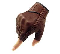 Harssidanzar Gants sans Doigts de Moto à écran Tactile en Peau de chèvre à Doigt Complet pour Hommes GM037EU,Brun Selle,Taille S