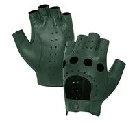 Harssidanzar Gants sans doigts en cuir de mouton pour femmes sans doublure demi doigt Drive GL012,Hunter vert,taille M