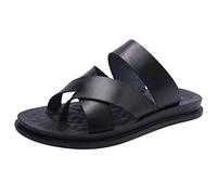 Harssidanzar Sandales en cuir Flip flops slip on Cross straps slide Sandals hommes Toe ring style KM221EU,Noir,taille 42