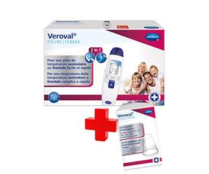 Hartmann Thermomètre infrarouge 2 en 1 Pour des relevés rapides et faciles de la température dans l’oreille ou sur le front - VEROVAL Fièvre - Kit avec 2 x10 Capuchons de protection à usage unique