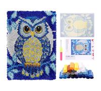 harupink Kit de tapis à nouer soi-même, pour enfants, débutants et adultes, avec pré-impression et programme d'apprentissage en anglais, kit de nouage au point de croix, 52 x 38 cm, motif chouette