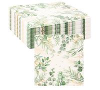 harupink Lot de 100 serviettes en papier vert eucalyptus - Décoration de table - Pour jardin, mariage, fête, baptême (carré 16,5 × 16,5 cm)