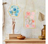 harupink Lot de 2 cadres photo en verre flottant pressé - En cuivre - Avec pince à épiler et matériau - Pour fleurs et plantes - Œuvre d'art DIY - Doré