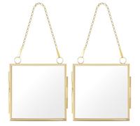 harupink Lot de 2 mini cadres photo carrés en verre métallique à suspendre - Double face - Avec chaîne - Facile à nettoyer - Pour décoration murale de la maison