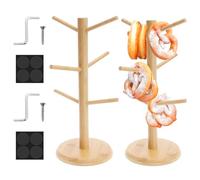 Harupink Lot de 2 supports à bretzels en bois naturel lisse sans bavures, 6 bras, hauteur 35 cm, gardez tout le monde organisé, également comme support à saucisses, porte-tasses ou porte-donut
