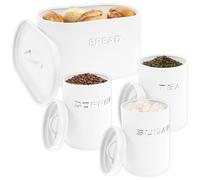 harupink Lot de 4 boîtes de Rangement familiales avec boîte à Pain, récipient à Sucre, boîtes à thé et boîte à café en Fer avec Couvercle, boîte à Pain Moderne Mate résistante aux Rayures
