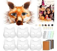 harupink Lot de 6 masques thériens à faire soi-même, avec masque de chat vierge, fausse fourrure, filet pour les yeux et chiffon en feutre, masque pour chat pour Halloween, carnaval, mascarade, fête