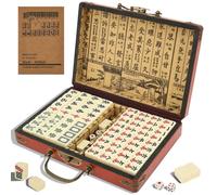 harupink Mini Mahjong - Mah Jong chinois traditionnel pour voyage - 146 pions Majong avec boîte en polyuréthane élégante et 2 dés - Kit complet de jeu Majong pour réunions, espionnage de table