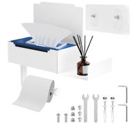 harupink Porte-Papier Toilette sans perçage - avec boîte à lingettes humides et étagère - 2 méthodes de Montage - Simplicité - - pour WC, Salle de Bain, Cuisine
