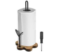 Harupink Porte-rouleau de papier essuie-tout noir - 35 x 17,8 cm - En métal - Antidérapant - Avec base en bois - Support stable pour rouleaux de cuisine - Pour plan de travail (style 1)