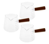 Harupink Pyrex Lot de 3 gobelets doseurs à expresso en verre de 180 ml avec poignée en bois, petit gobelet doseur Pyrex avec ouverture en forme de V et graduation, pot à lait, verre borosilicate